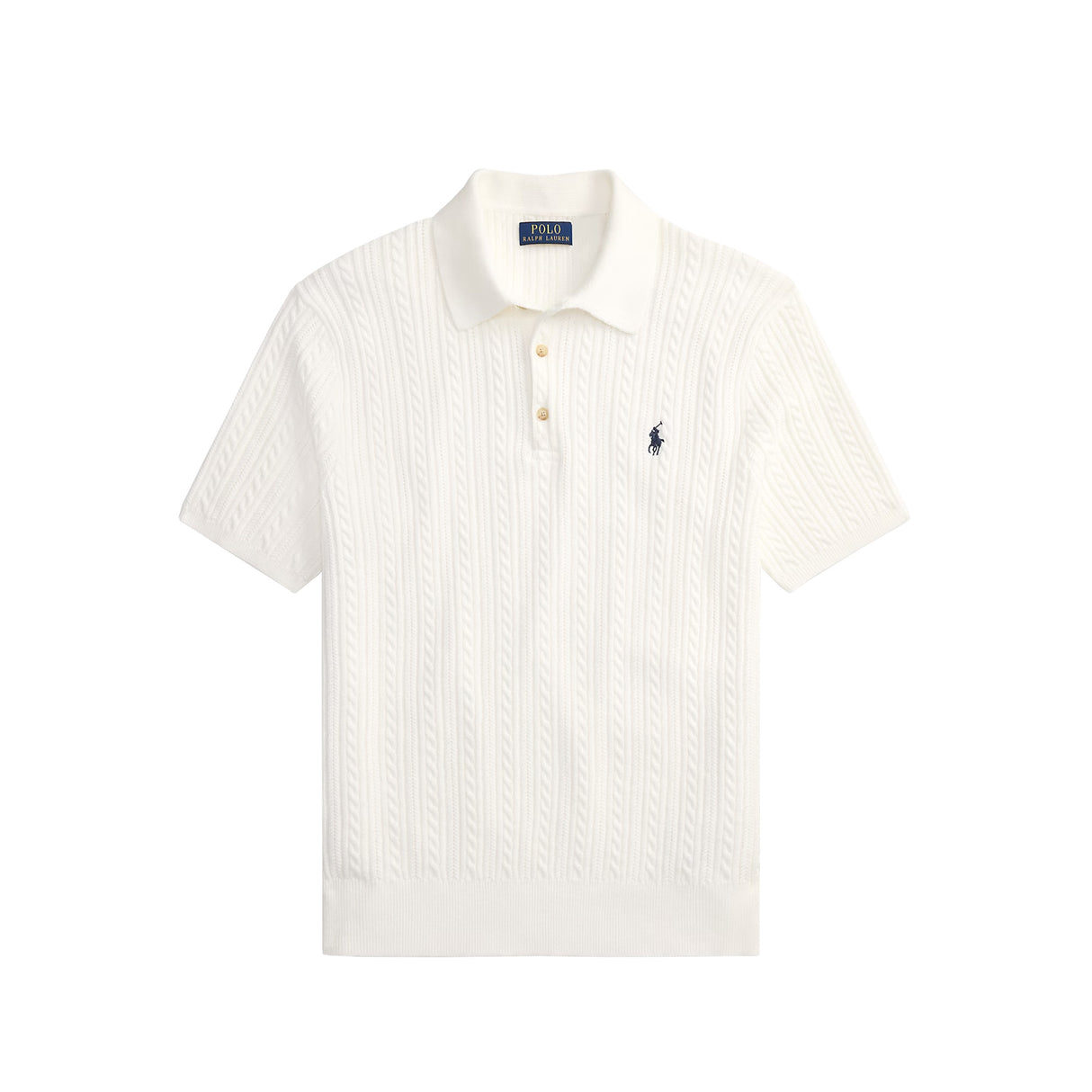 Polo Ralph Lauren CABLE-KNIT POLO JUMPER S/S, White