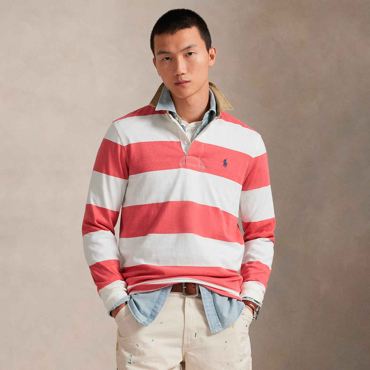 Polo Ralph Lauren LS RUGBY POLO, Red Sky/Trophy Cream