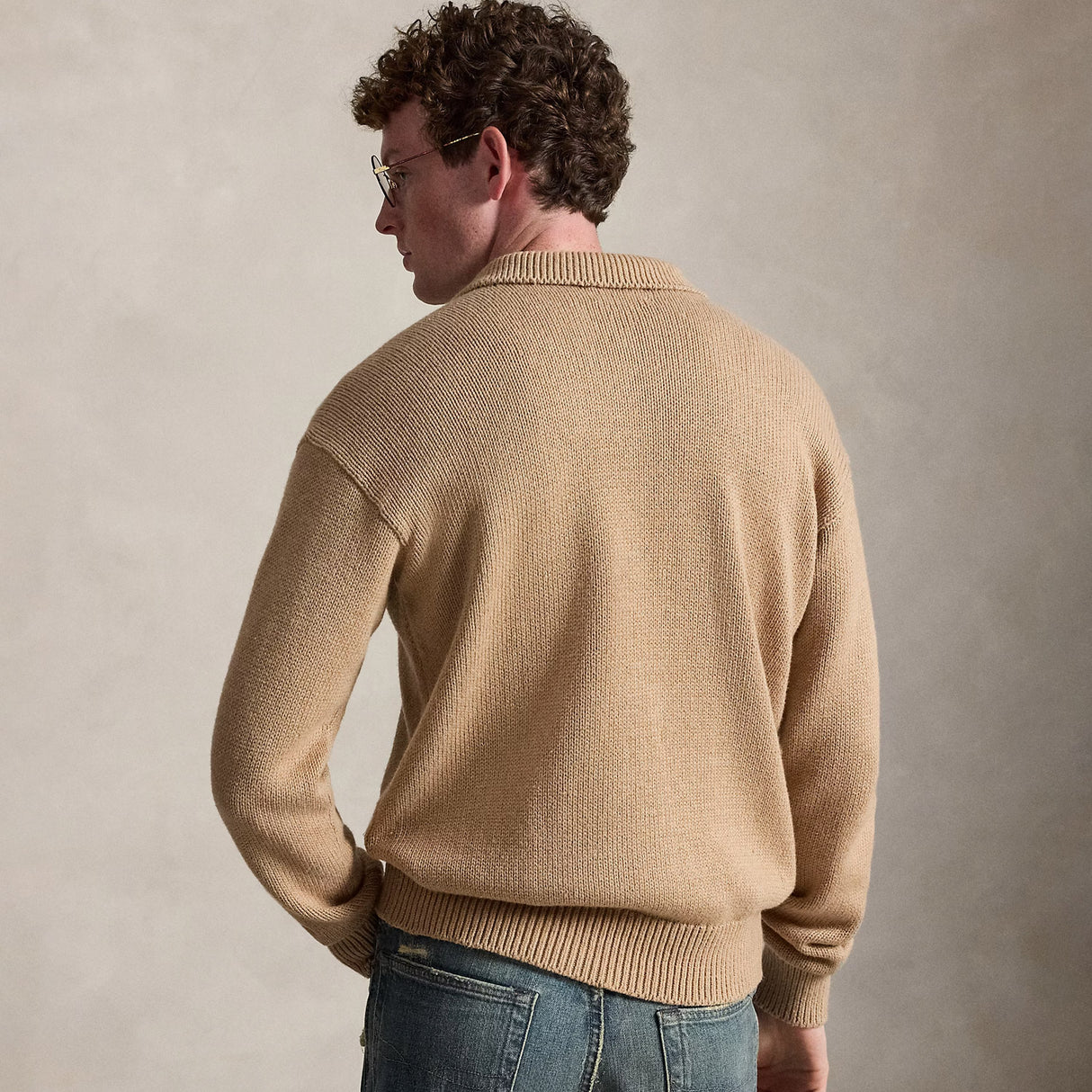 Polo Ralph Lauren RELAXED FIT CABLE COTTON POLO JUMPER, Camel Melange
