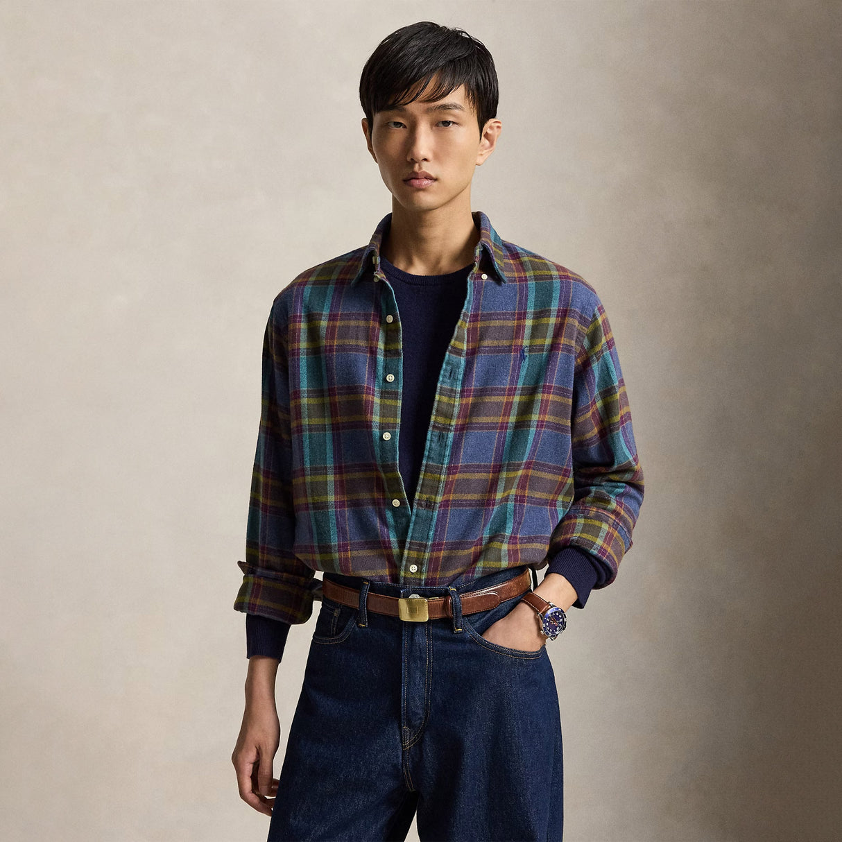 Polo Ralph Lauren CUSTOM FIT PLAID FLANNEL SHIRT, Blue/Purple/Heather