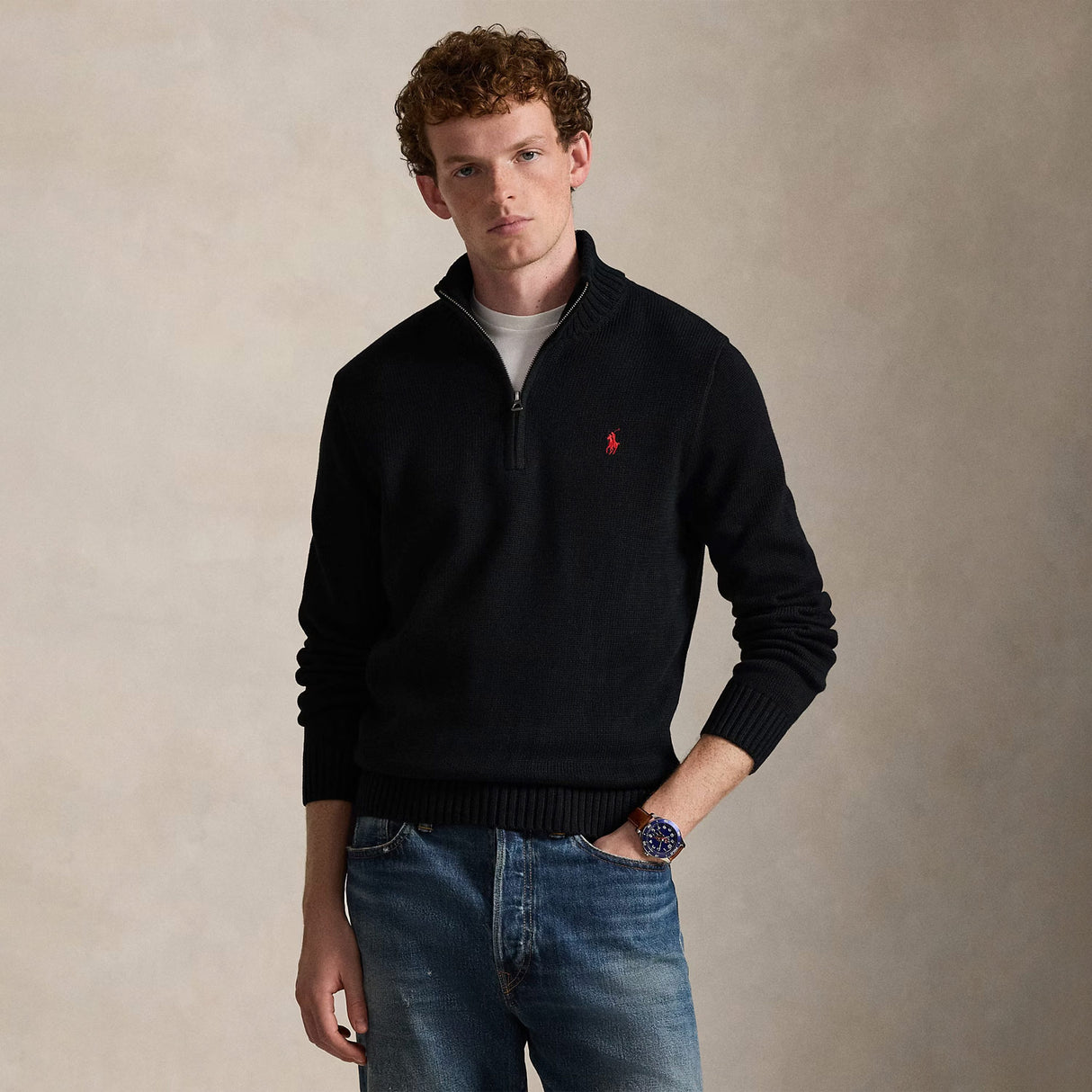 Polo Ralph Lauren QUARTER ZIP KNIT SWEATER, Black
