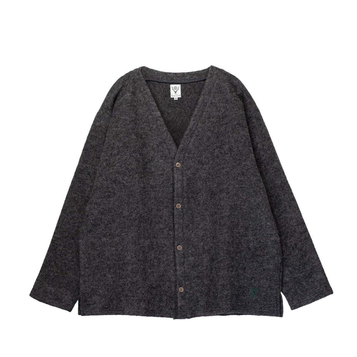 South2 West8 S.S. V NECK CARDIGAN, Charcoal