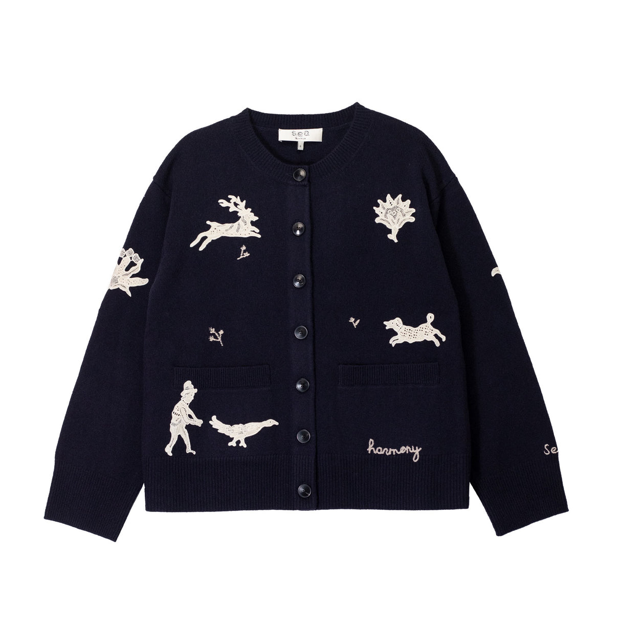 Sea NY MIKA APPLIQUE CARDIGAN, Navy