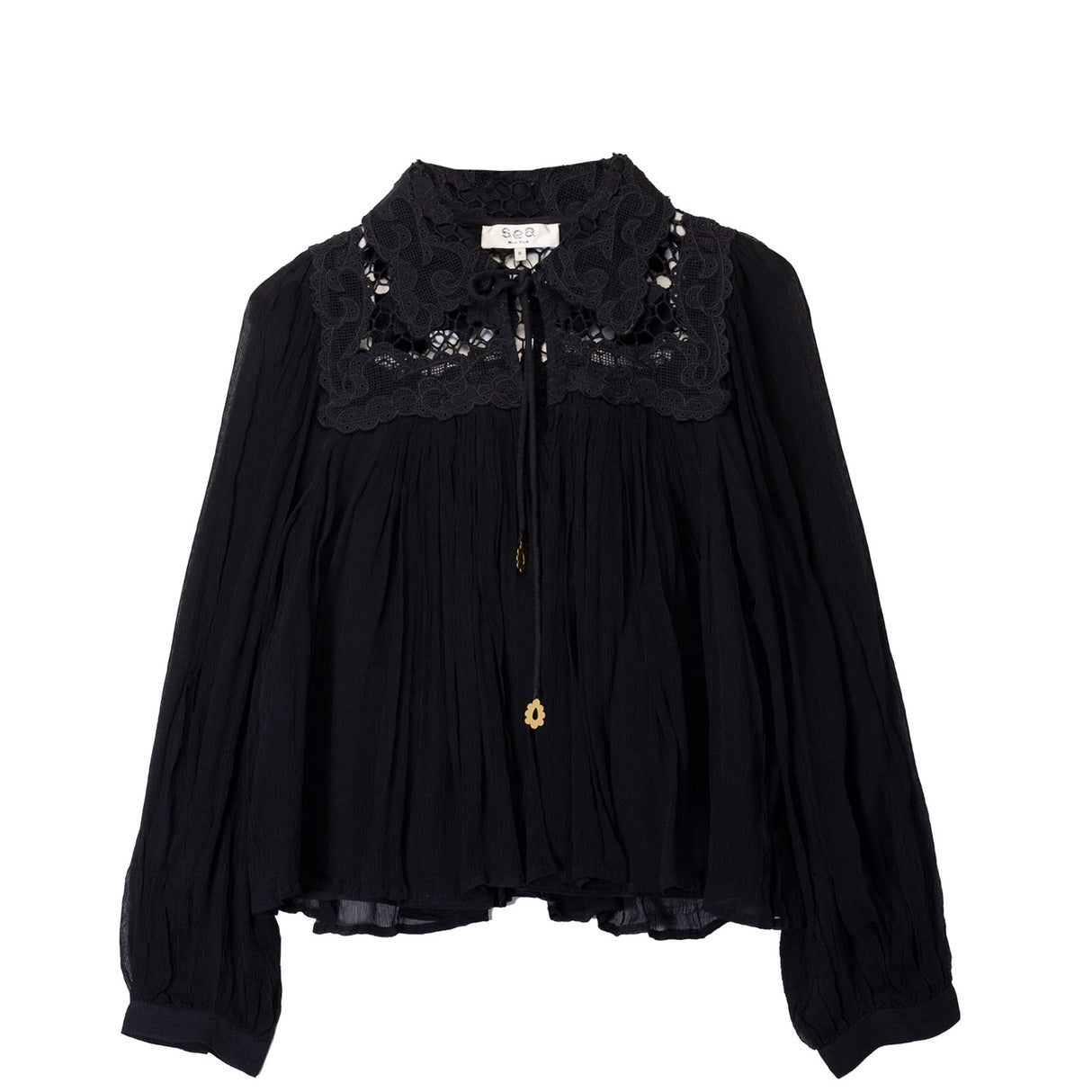 Sea NY DAPHNE LACE L/S TOP, Black