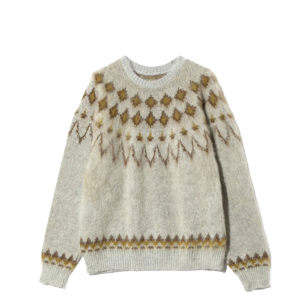 South2 West8 MOHAIR CREW NECK SWEATER, Ice Grey