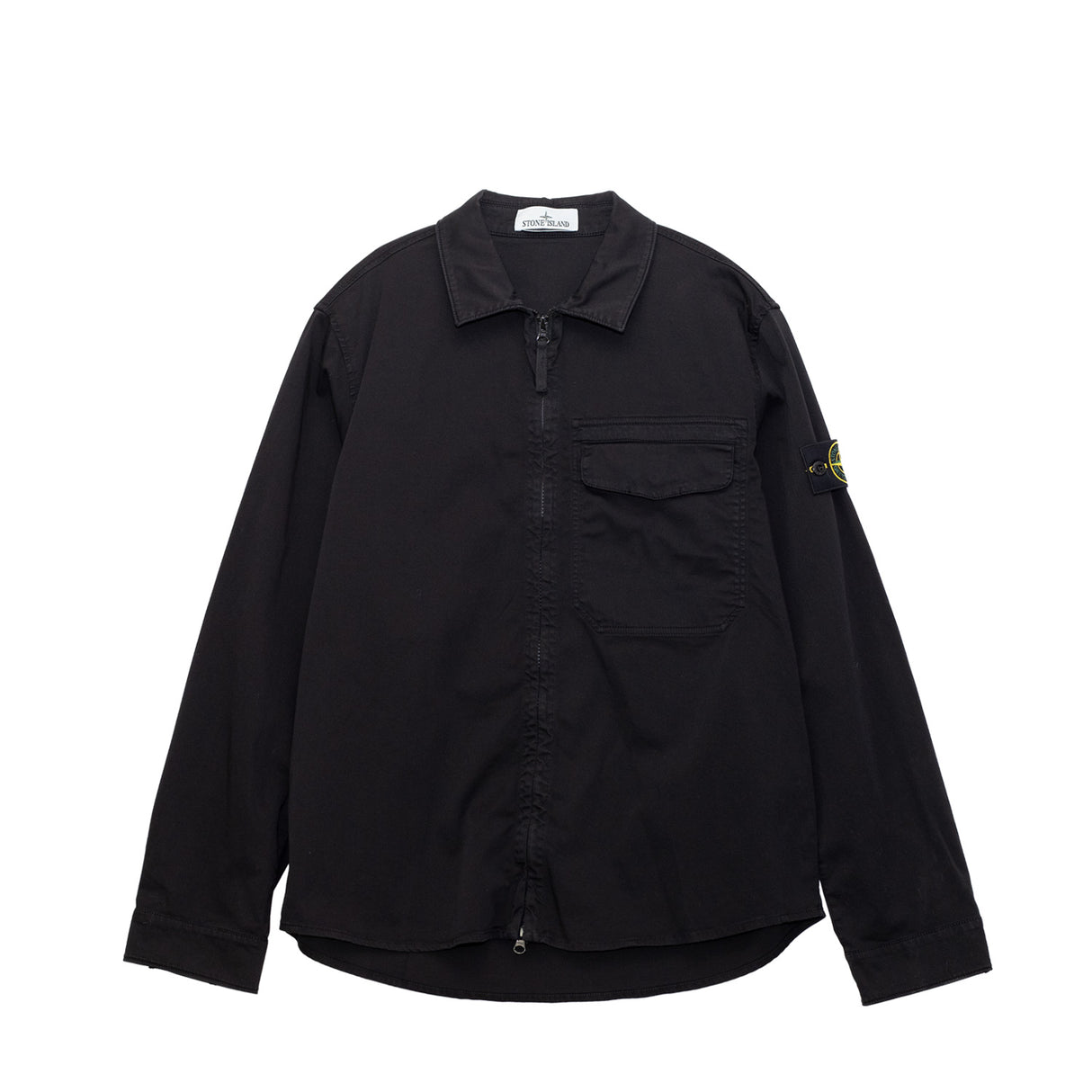 Black shirt with a brand logo on a white background