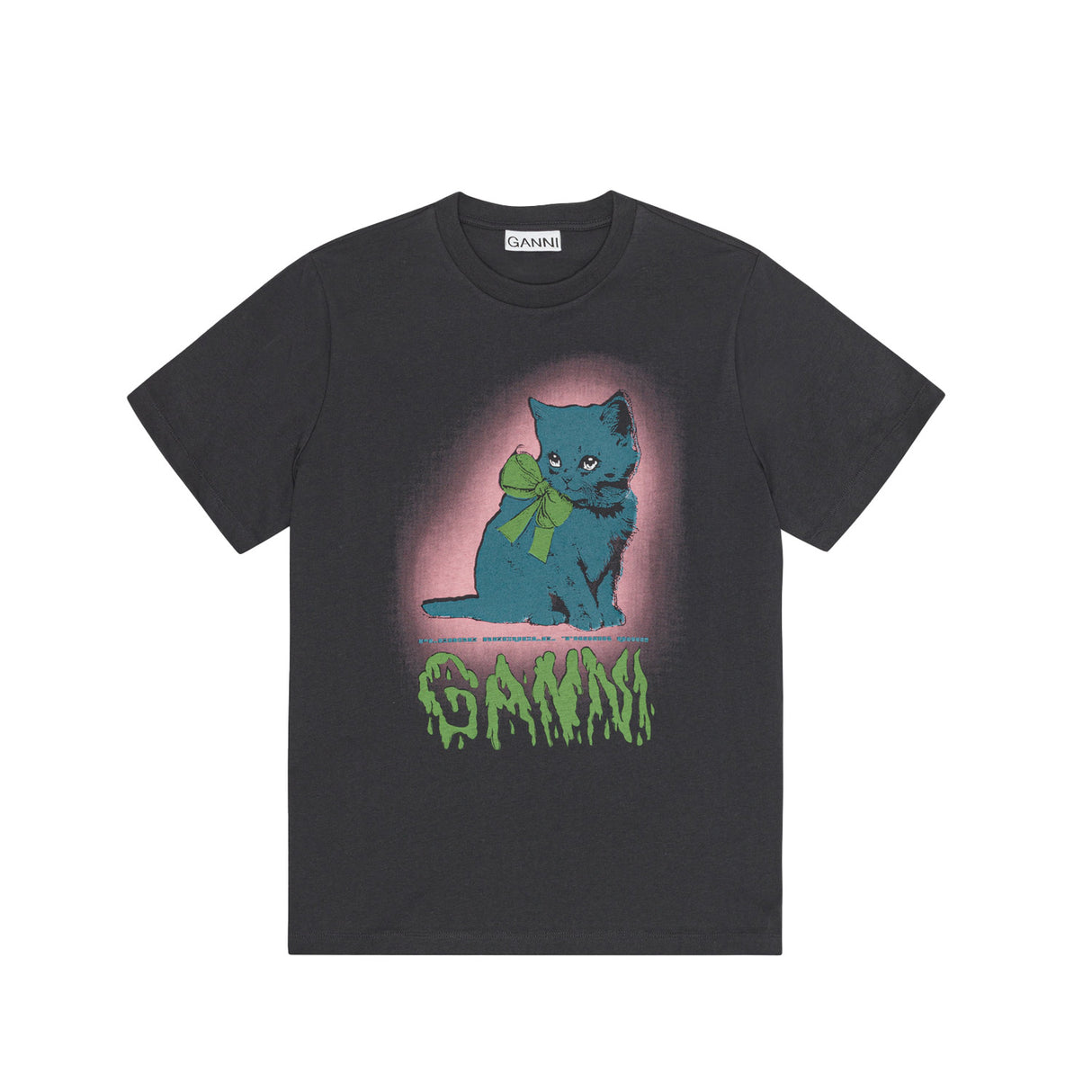 Ganni T4340 NEON KITTY T-SHIRT, Phantom