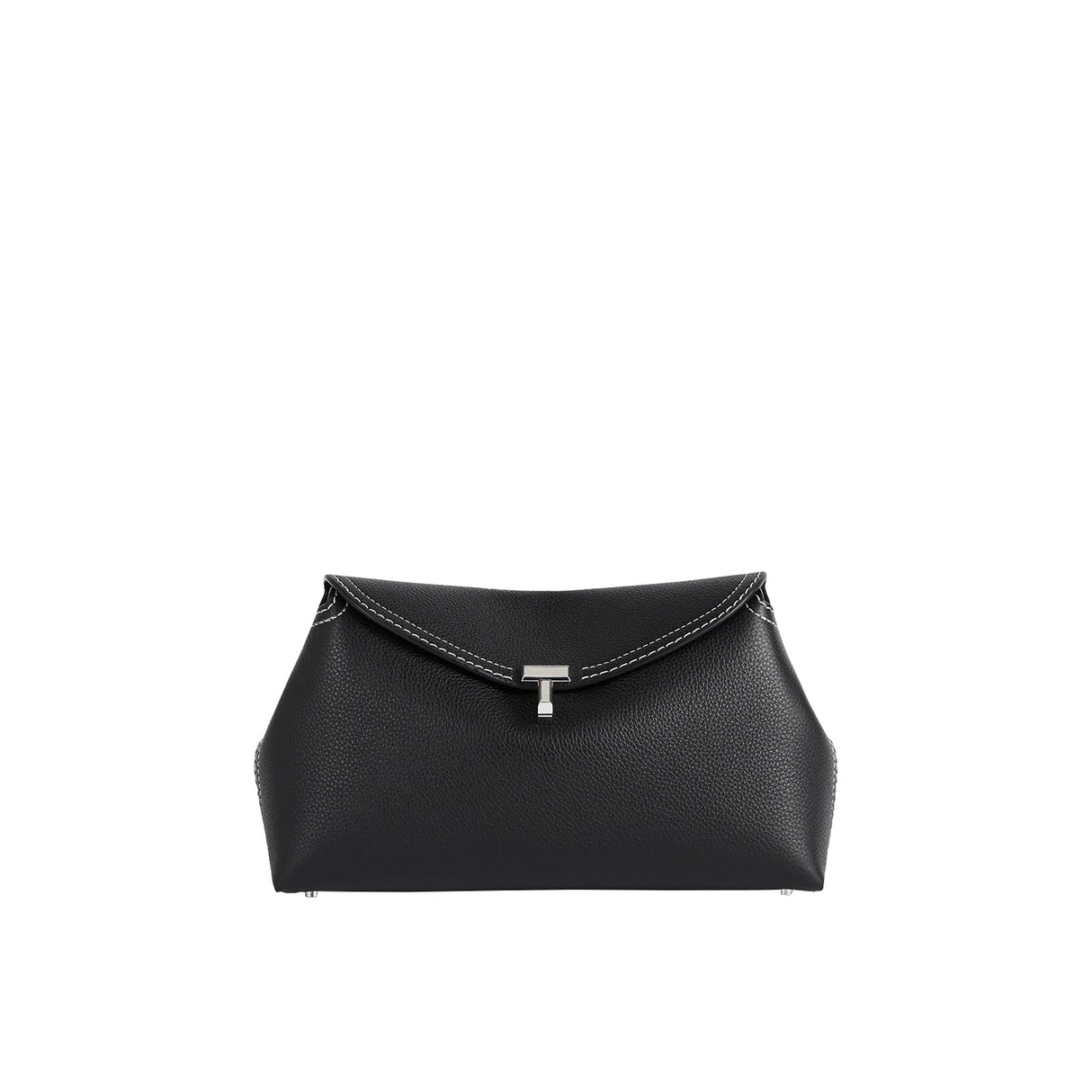 TOTEME T-LOCK GRAINED-LEATHER CLUTCH, Black