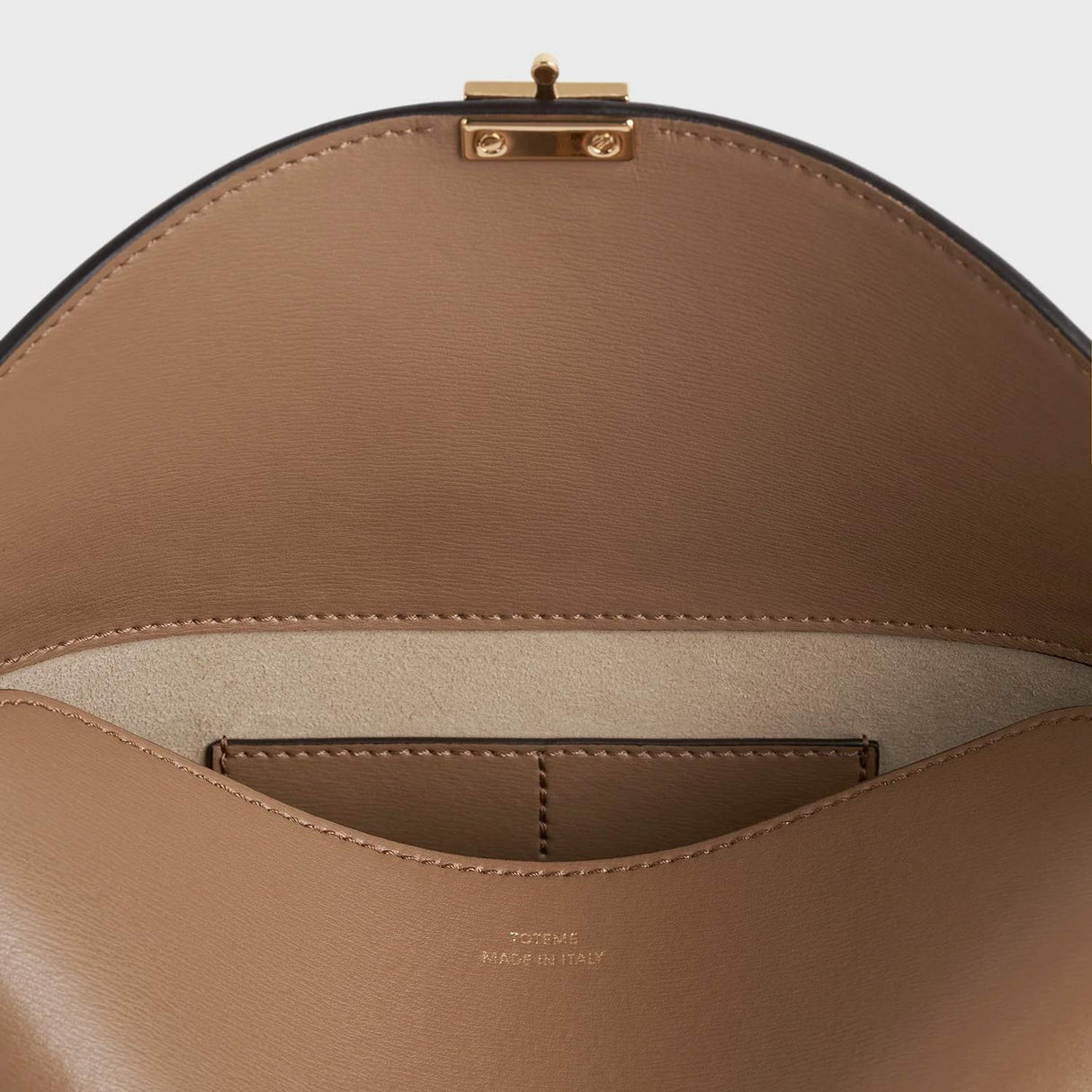 TOTEME T-LOCK LEATHER CLUTCH, Camel