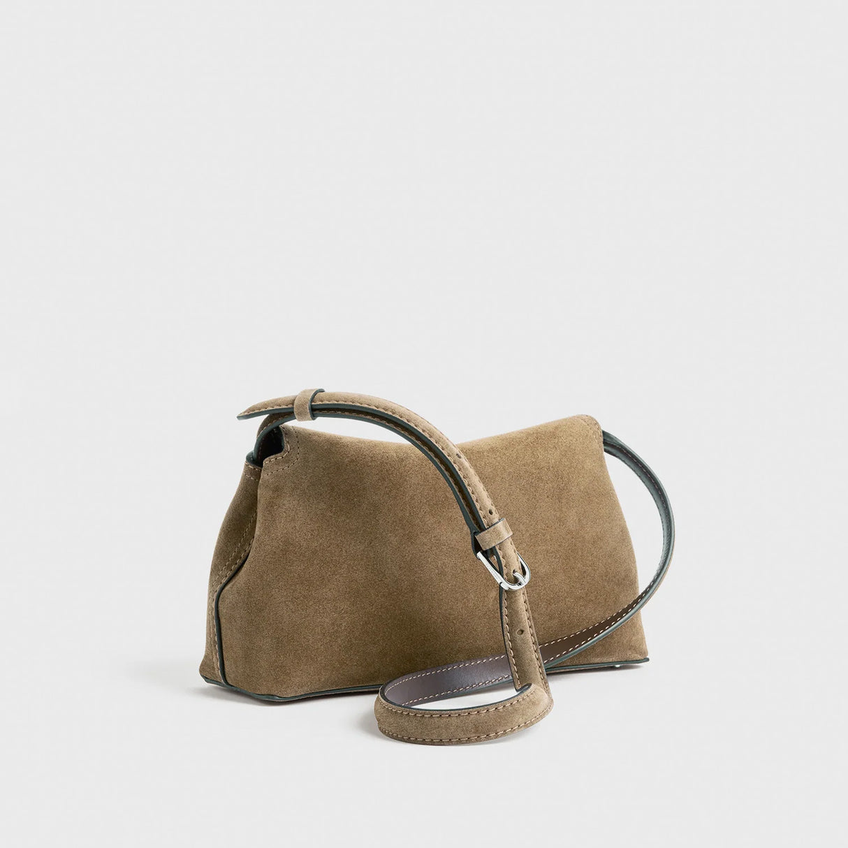 TOTEME T-LOCK SUEDE CLUTCH, Tobacco