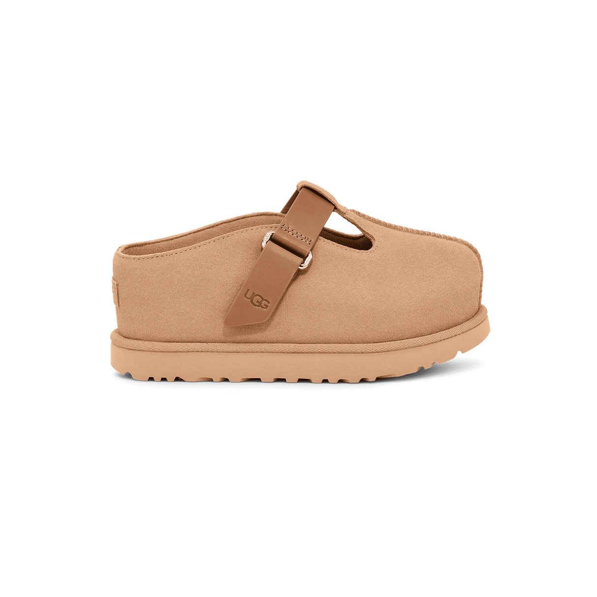 Leather clogs on a white background.