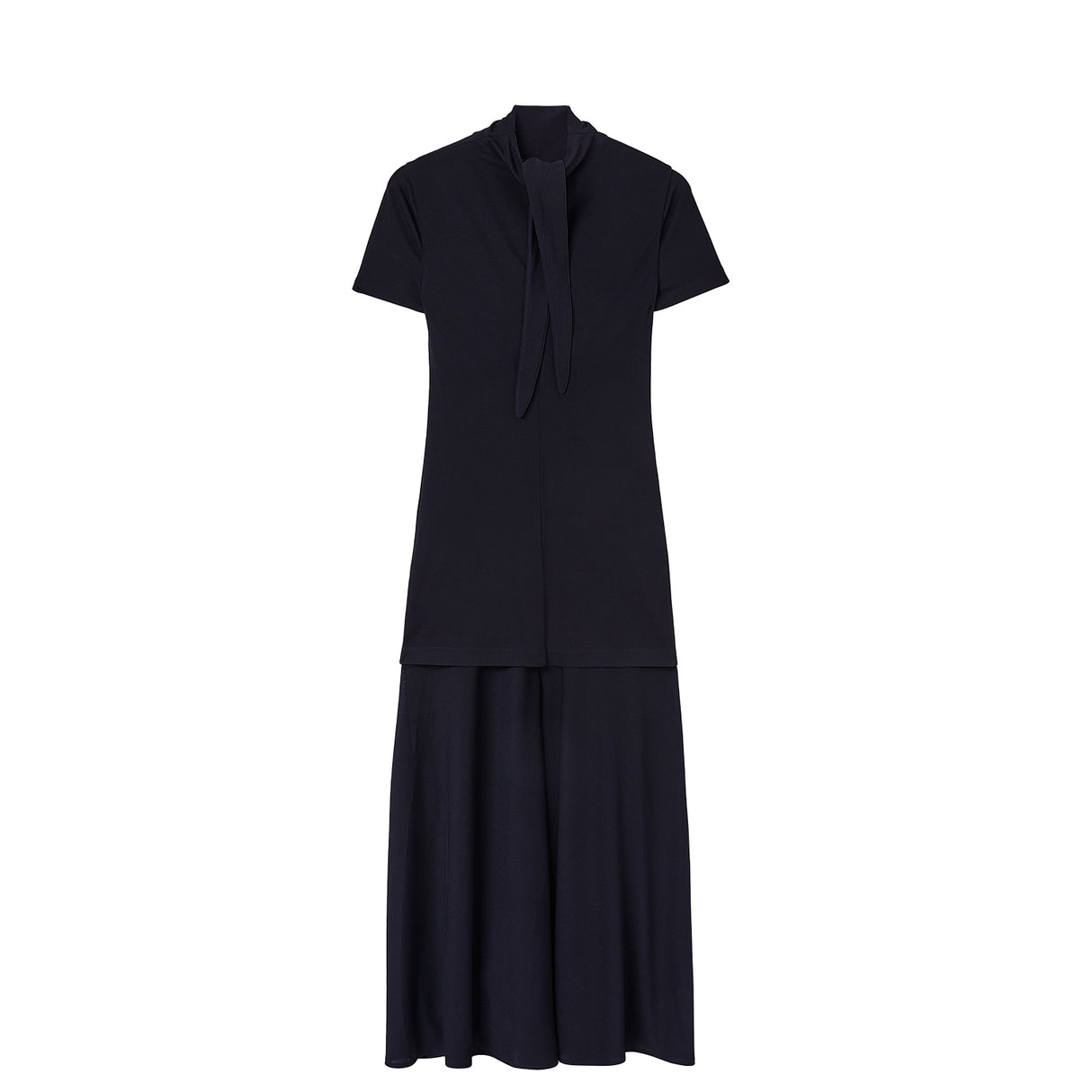 FLUID VISCOSE HIGH-NECK DRESS, Navy