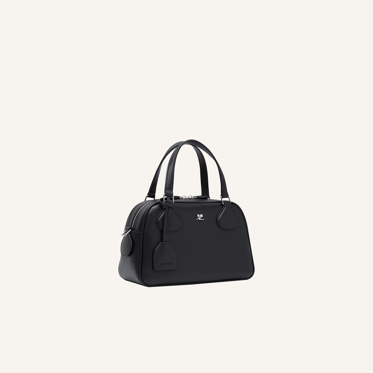 courrèges AC STUD LEATHER BOWLING BAG, Black