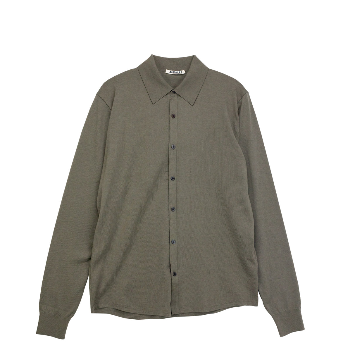 Auralee GIZA HIGH GAUGE KNIT SHIRT CARDIGAN, Olive Grey