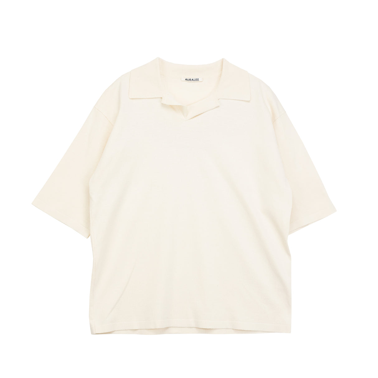Auralee HIGH GAUGE TUSSAH SILK KNIT POLO, Ivory