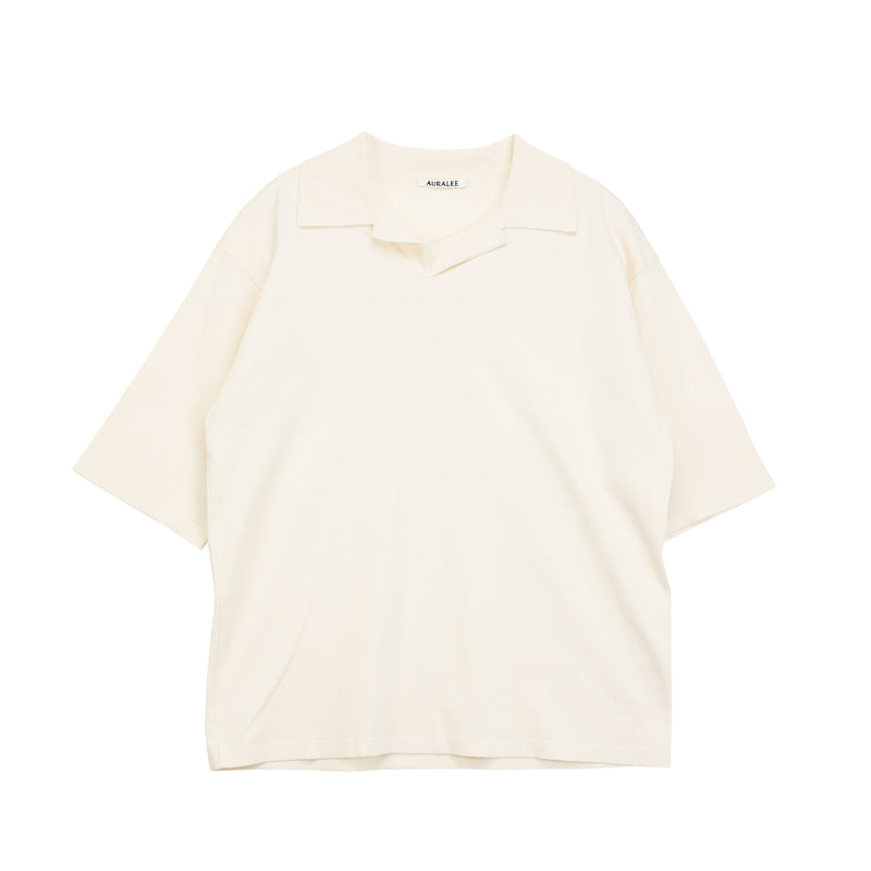 Auralee HIGH GAUGE TUSSAH SILK KNIT POLO, Ivory