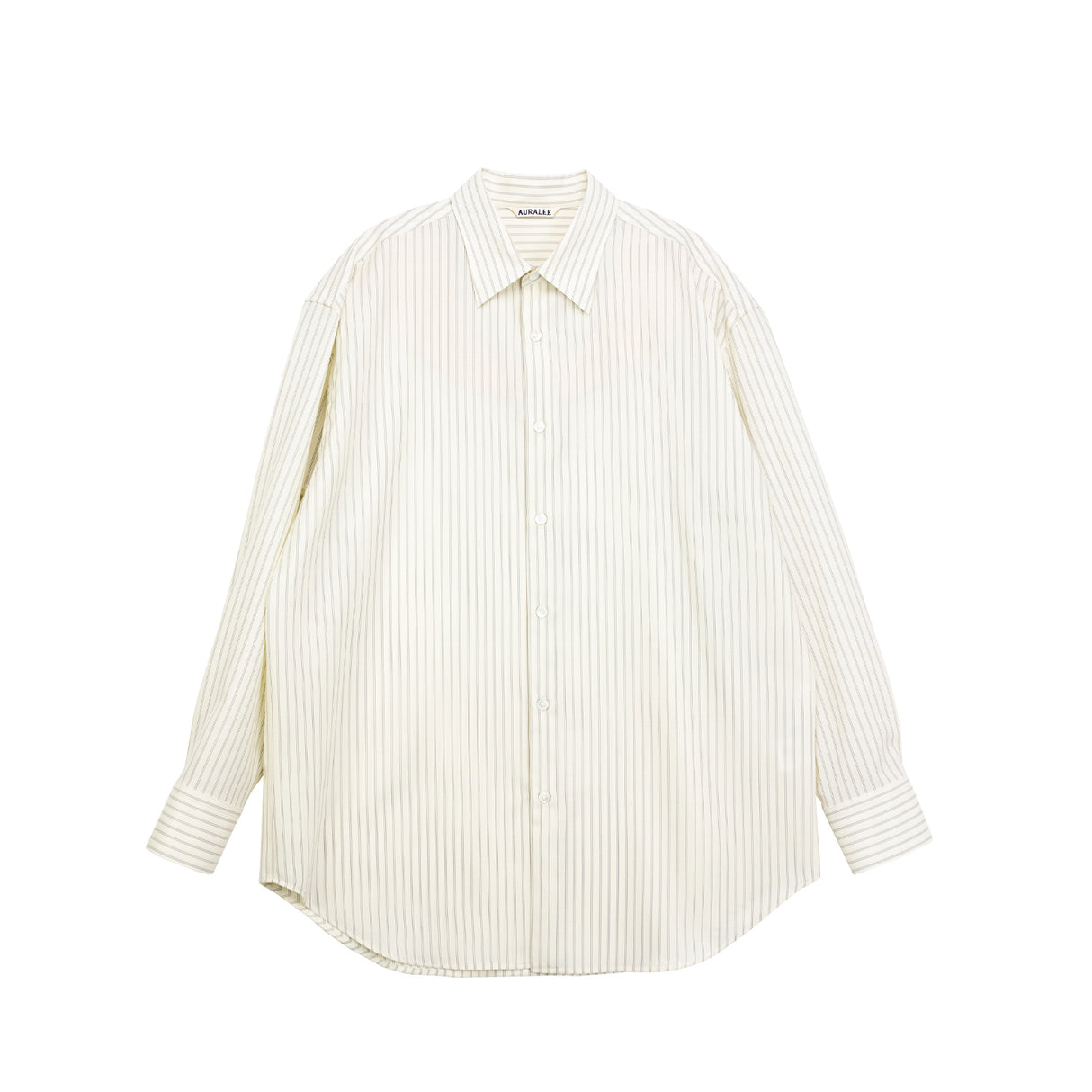 Auralee SUPER FINE WOOL STRIPE SHIRT, Ivory White Stripe