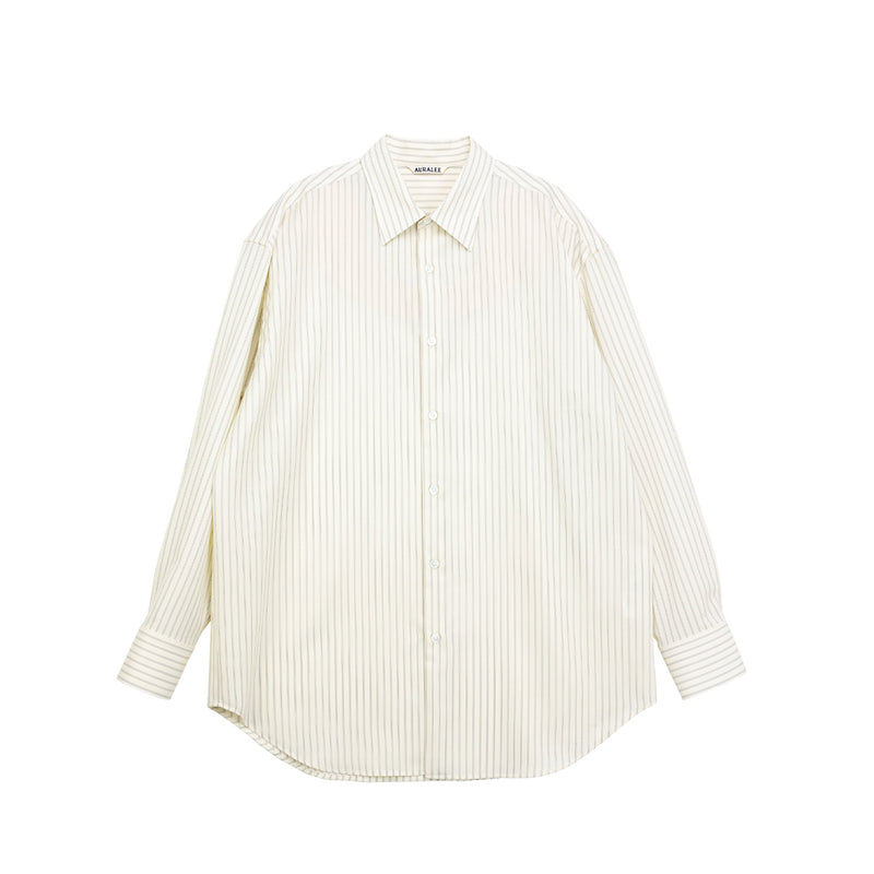 Auralee SUPER FINE WOOL STRIPE SHIRT, Ivory White Stripe