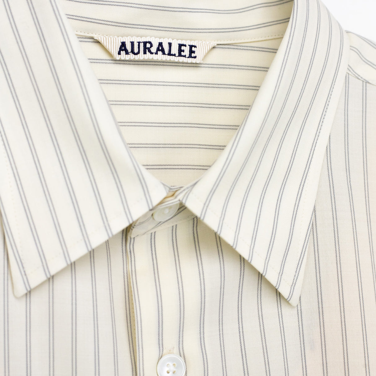 Auralee SUPER FINE WOOL STRIPE SHIRT, Ivory White Stripe