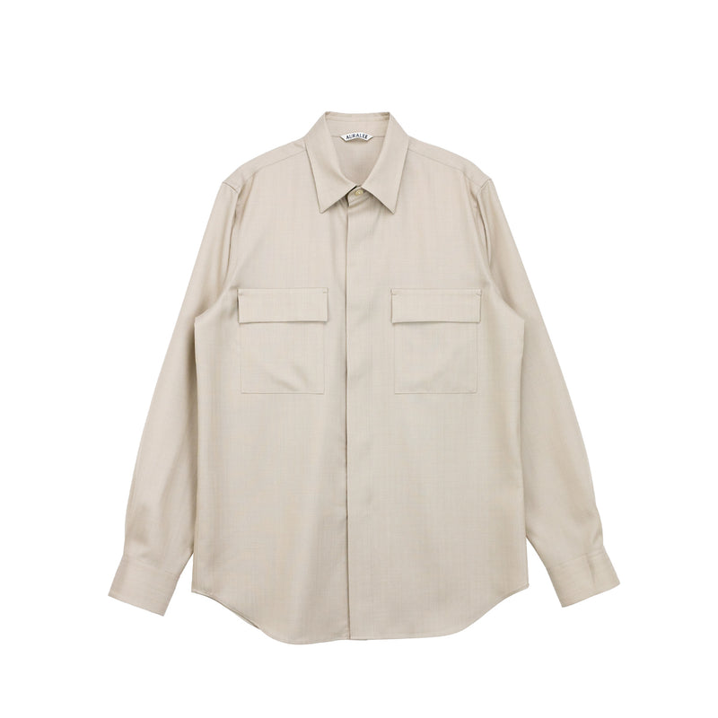 Auralee WOOL HERRINGBONE OVERSHIRT, Beige