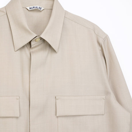 Auralee WOOL HERRINGBONE OVERSHIRT, Beige