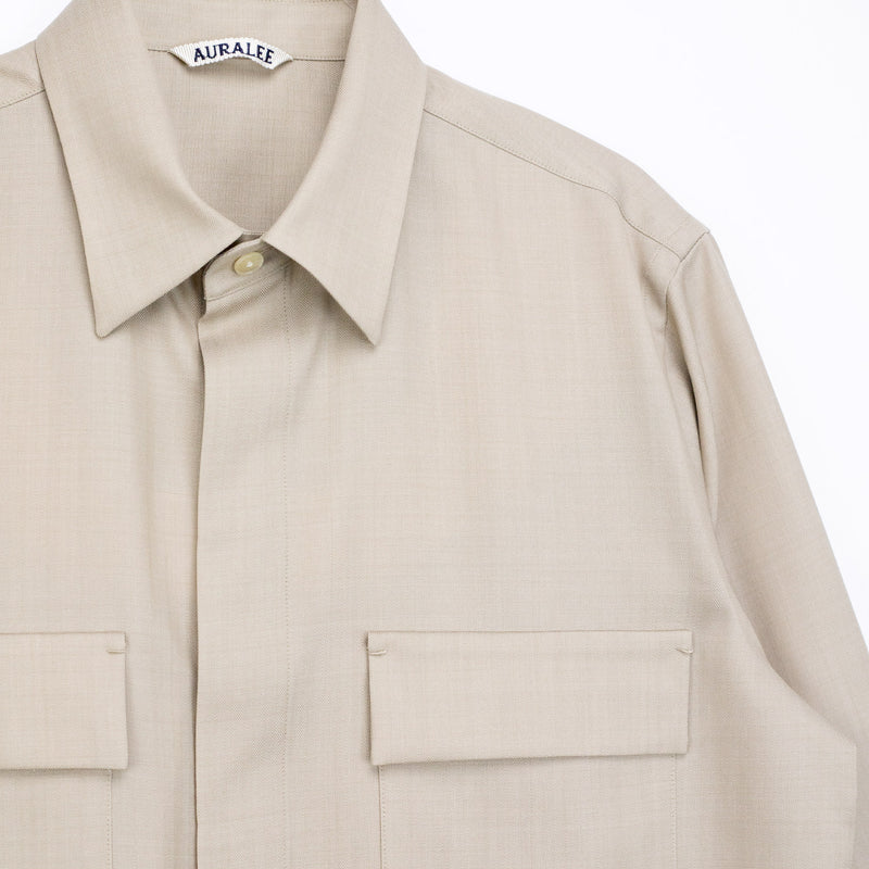 Auralee WOOL HERRINGBONE OVERSHIRT, Beige
