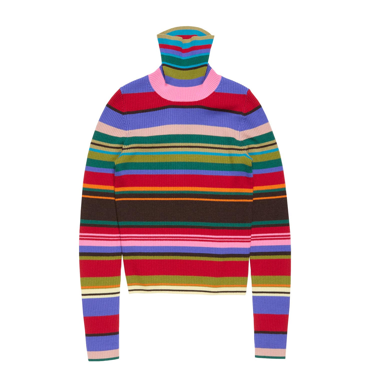 Striped turtleneck sweater on a white background