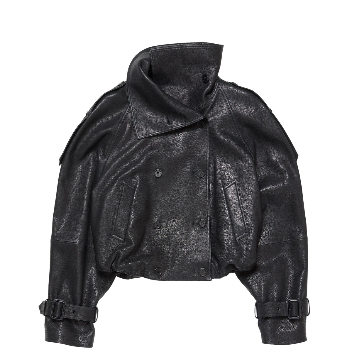 Acne Studios CROPPED LEATHER TRENCH COAT, Black
