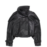 Acne Studios CROPPED LEATHER TRENCH COAT, Black