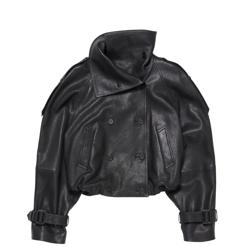 Acne Studios CROPPED LEATHER TRENCH COAT, Black