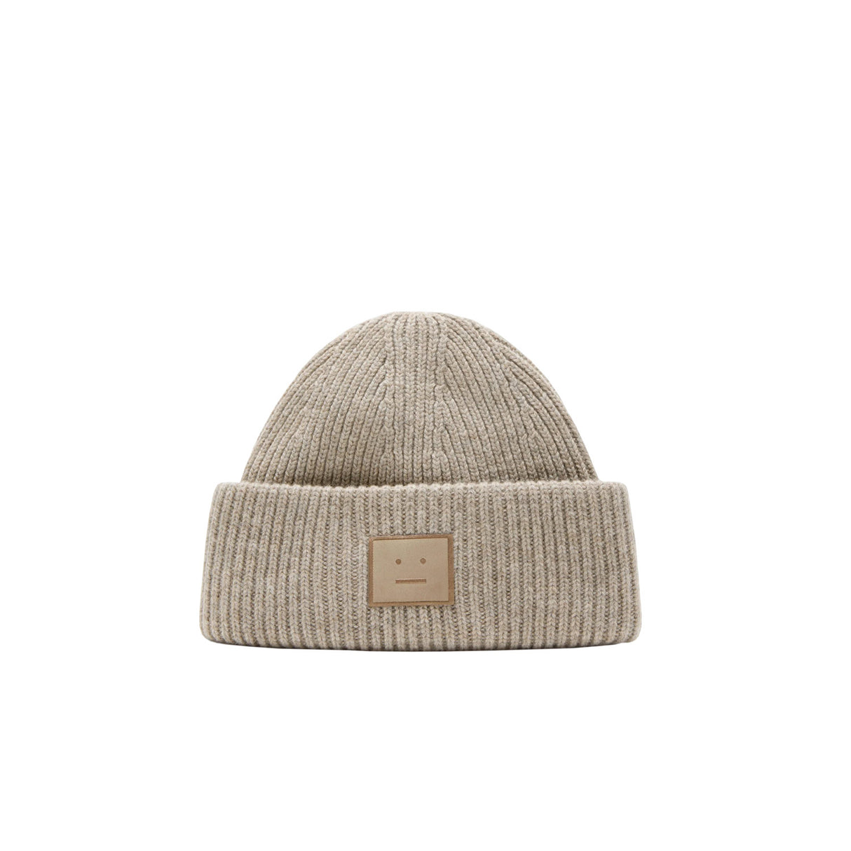 Acne Studios LARGE FACE LOGO BEANIE LOW, Greige Melange