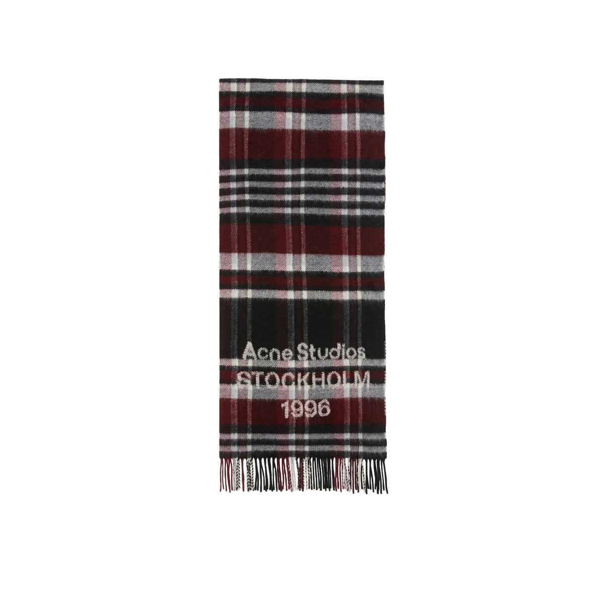 Acne Studios LOGO SCARF WITH FRINGE, Black/Burgundy