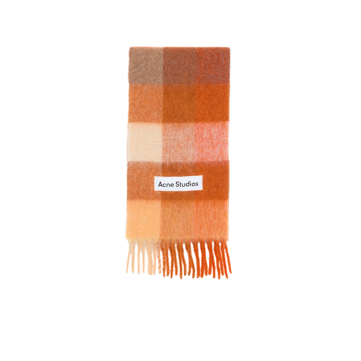 Acne Studios MOHAIR CHECKED SCARF, Bright Orange/White/Apricot