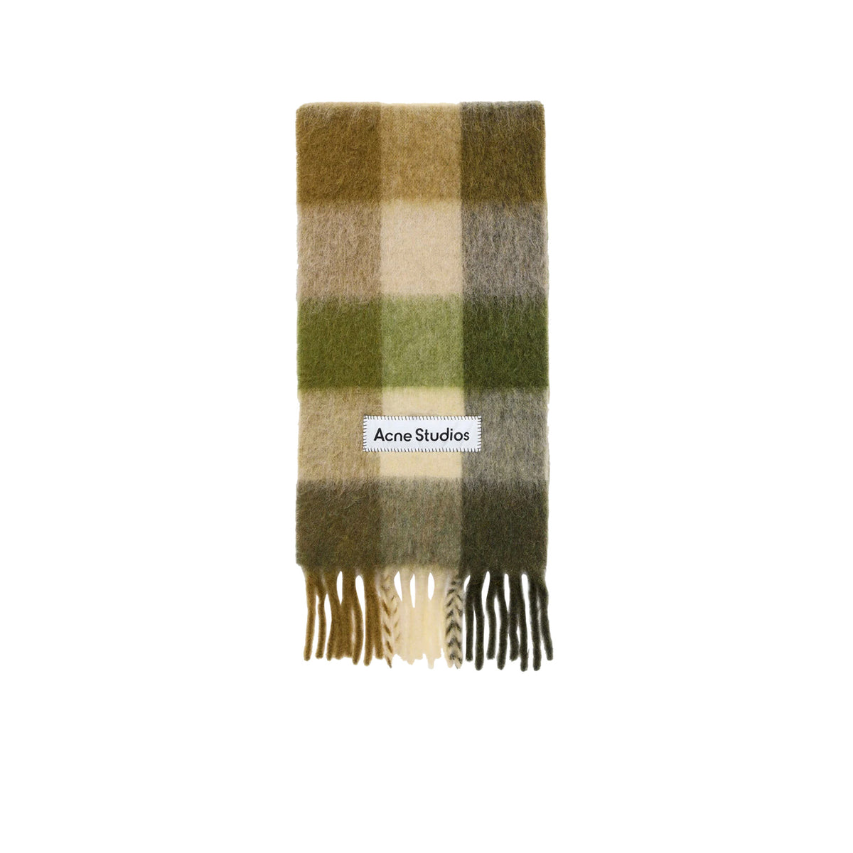 Acne Studios MOHAIR CHECKED SCARF, Khaki/Cream/Dark Green