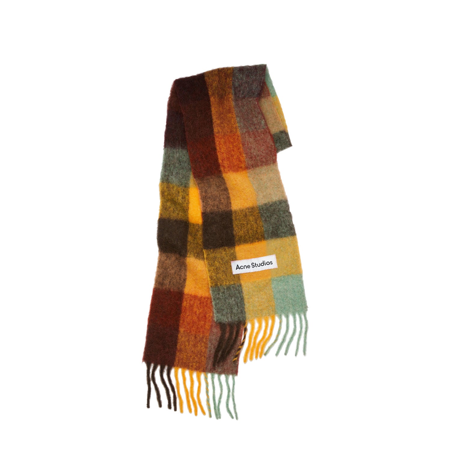 小物 Acne Studios / Multicolor Checked Scarf Acne Studios MOHAIR CHECKED SCARF, Chestnut Brown/Yellow/Green