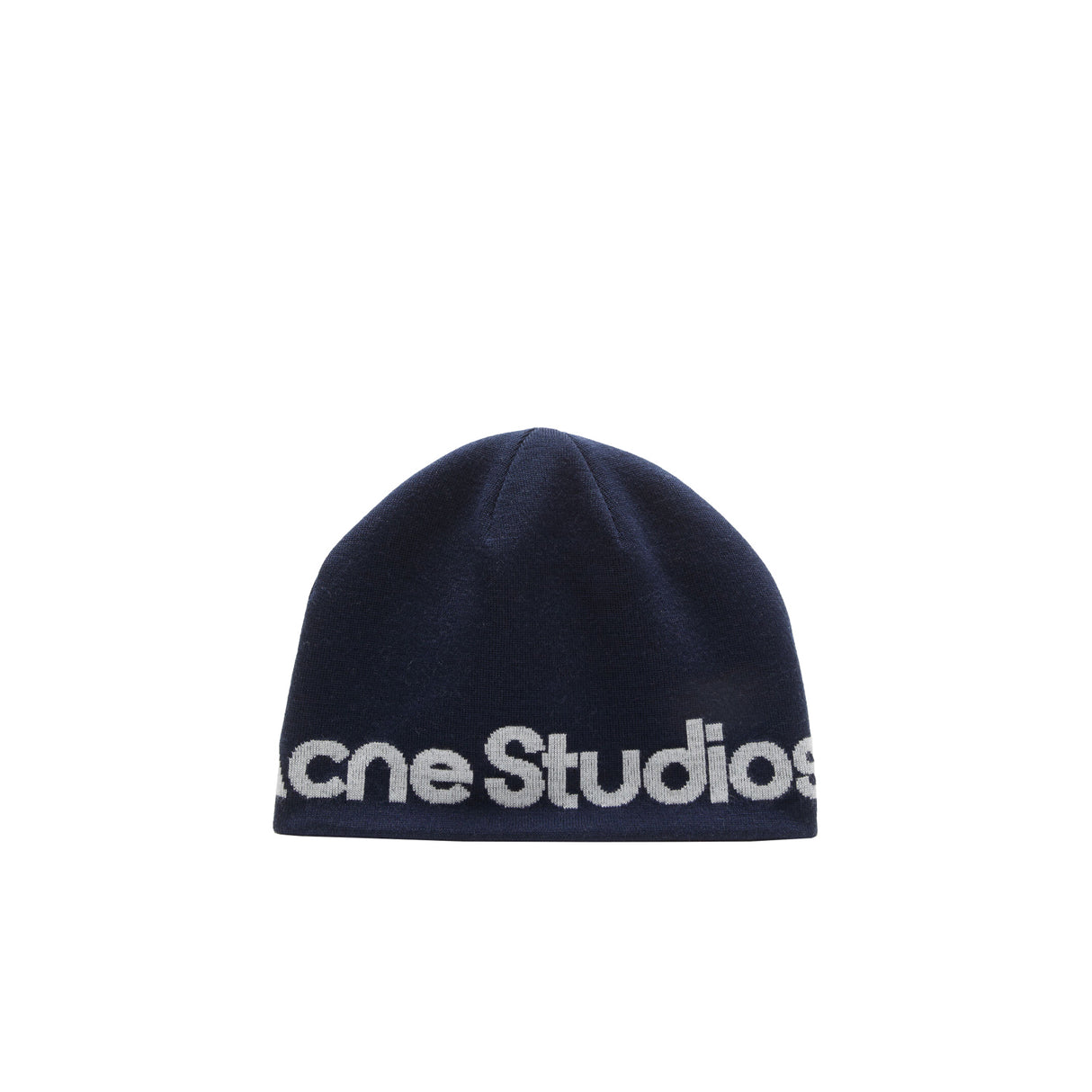 Acne Studios WOOL KNIT LOGO BEANIE, Navy/White