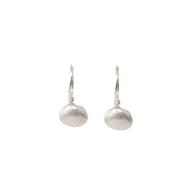 SEASHELL HOOP EARRINGS, Silver
