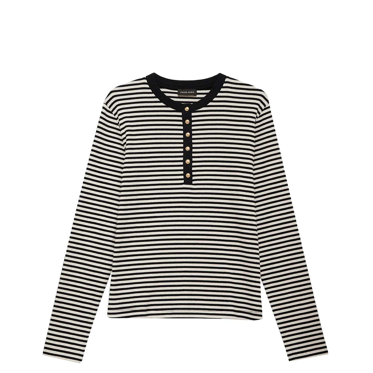 Anine Bing ALESSIA LONG SLEEVE TEE, Cream/Black Stripe