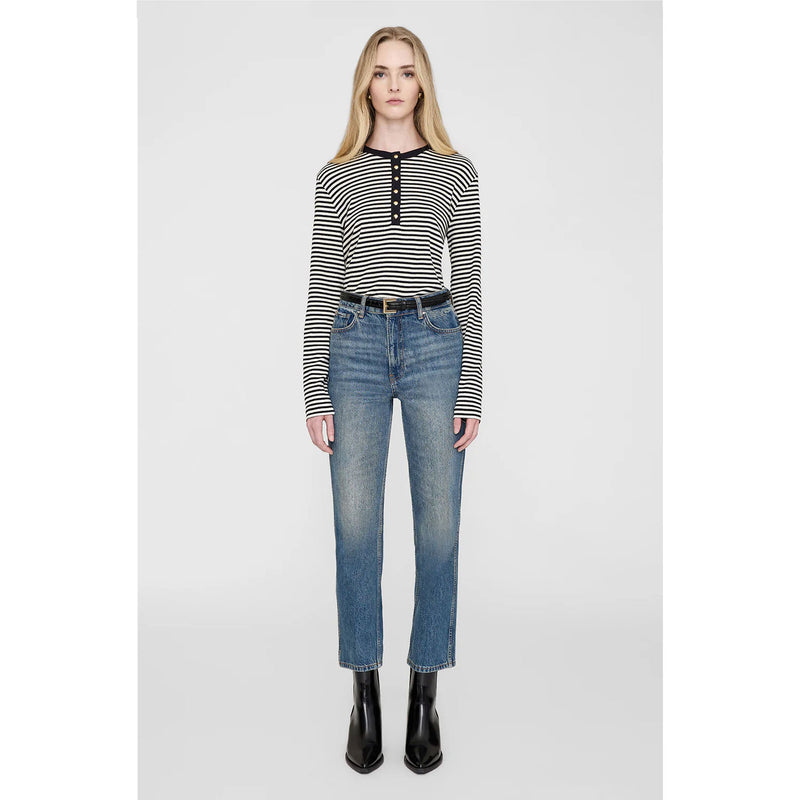 Anine Bing ALESSIA LONG SLEEVE TEE, Cream/Black Stripe