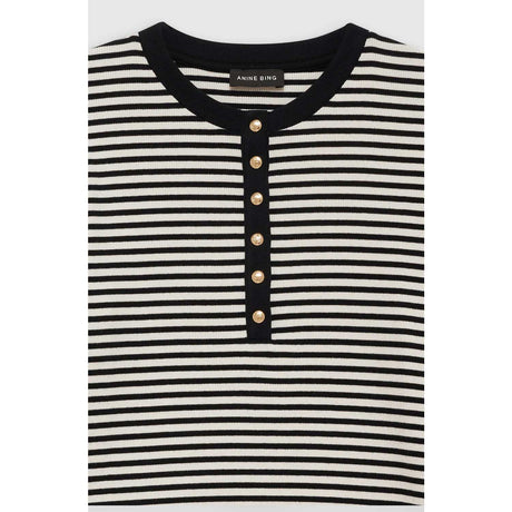 Anine Bing ALESSIA LONG SLEEVE TEE, Cream/Black Stripe