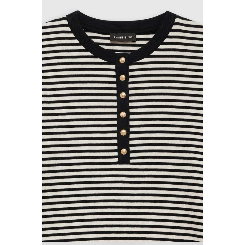 Anine Bing ALESSIA LONG SLEEVE TEE, Cream/Black Stripe