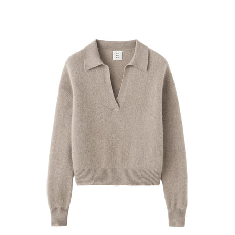 Beige sweater with a collar on a white background