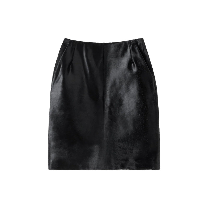 Almada Label NARA PONY LEATHER SKIRT, Black