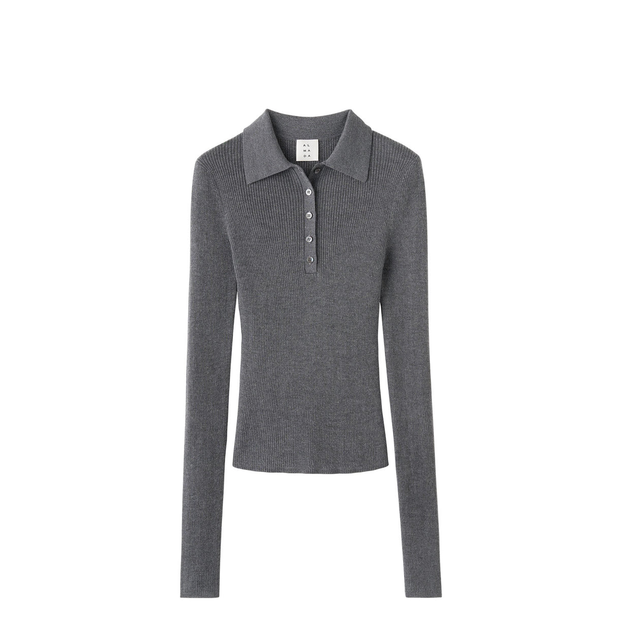 Gray long-sleeve polo shirt on a white background