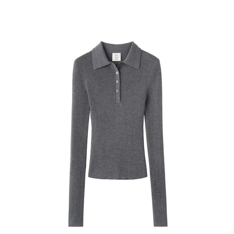 Gray long-sleeve polo shirt on a white background