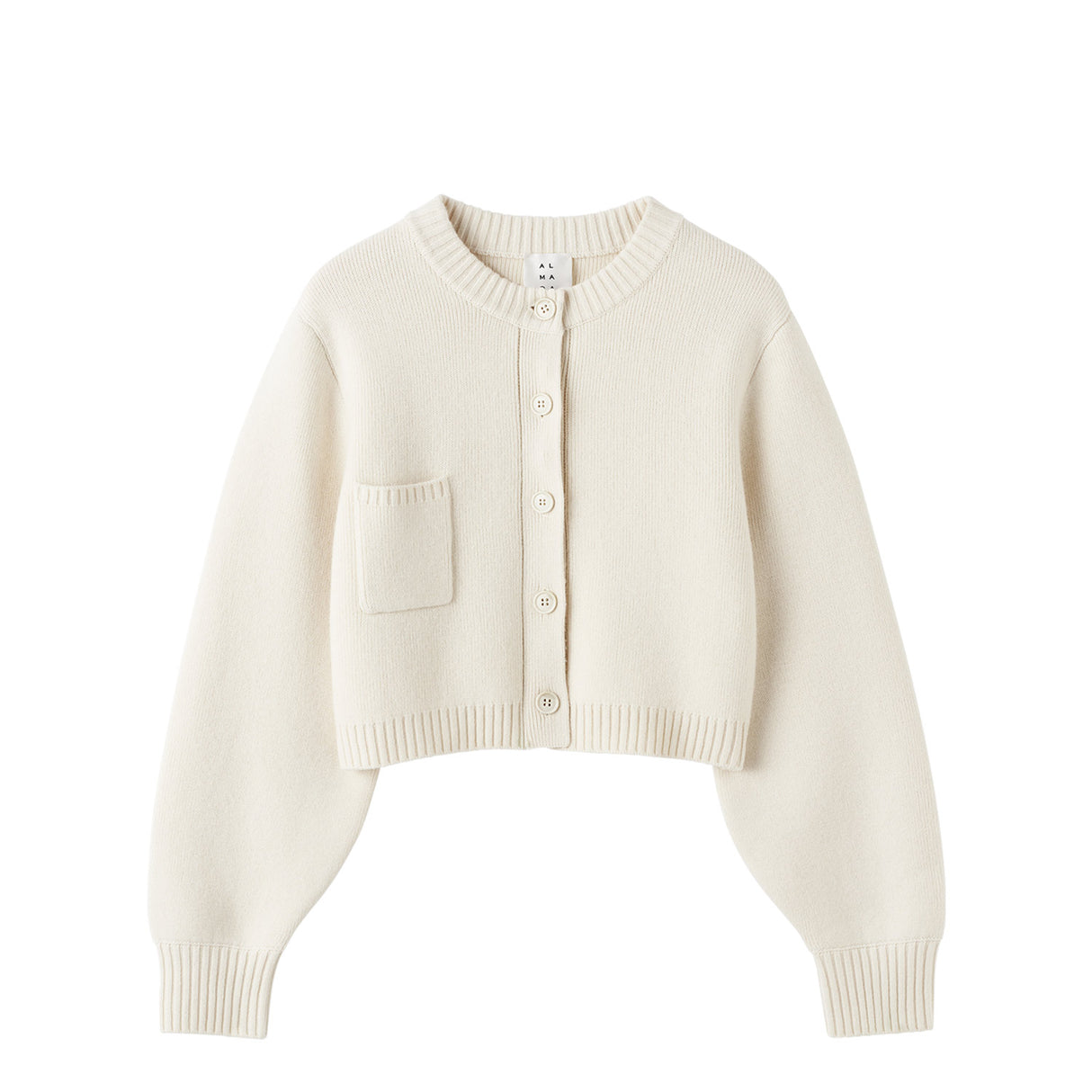 Cream-colored cardigan with a pocket on a white background