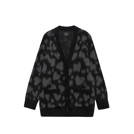 Anine Bing BANKS CARDIGAN, Grey and Black Heart - Image 1