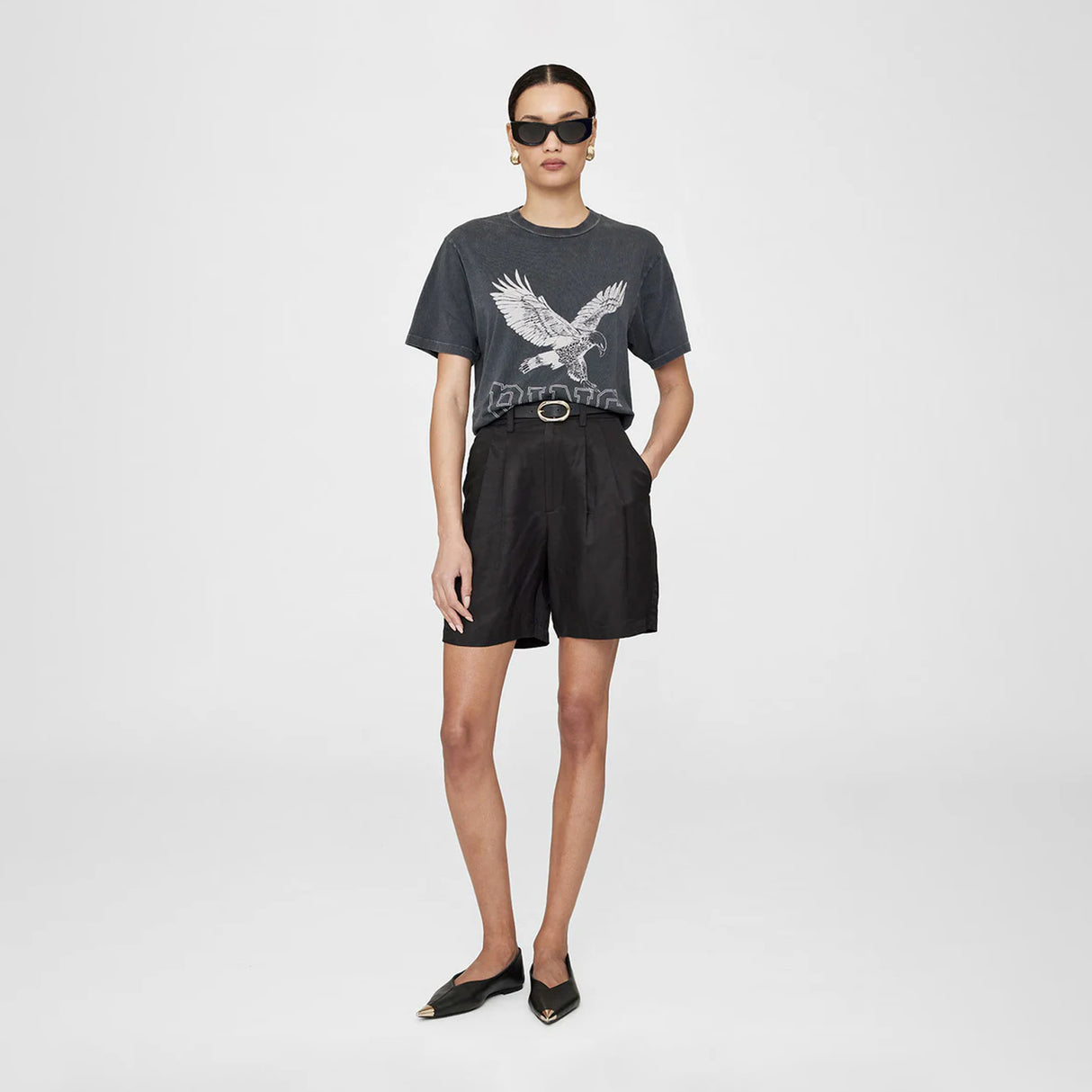 Anine Bing LILI TEE RETRO EAGLE, Washed Black