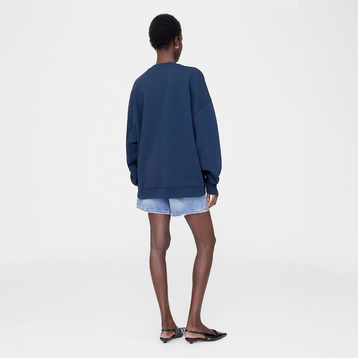 Anine Bing MILES SWEATSHIRT FRAMED MONOGRAM, Washed Navy