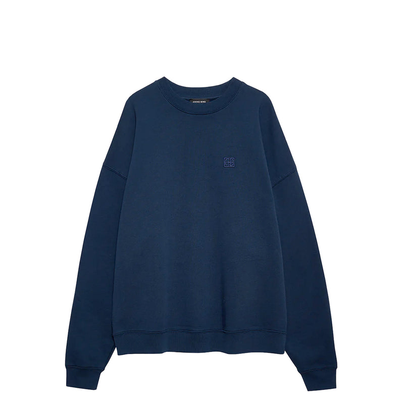 Anine Bing MILES SWEATSHIRT FRAMED MONOGRAM, Washed Navy